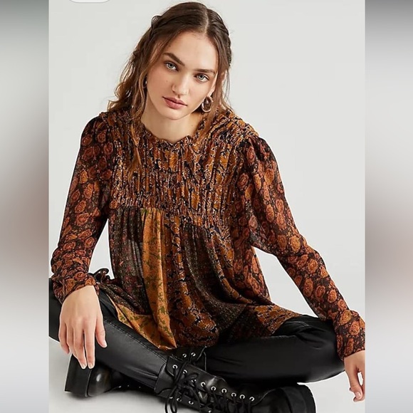 Free People Merrie Mix Print Tunic Top size XS - Picture 6 of 7